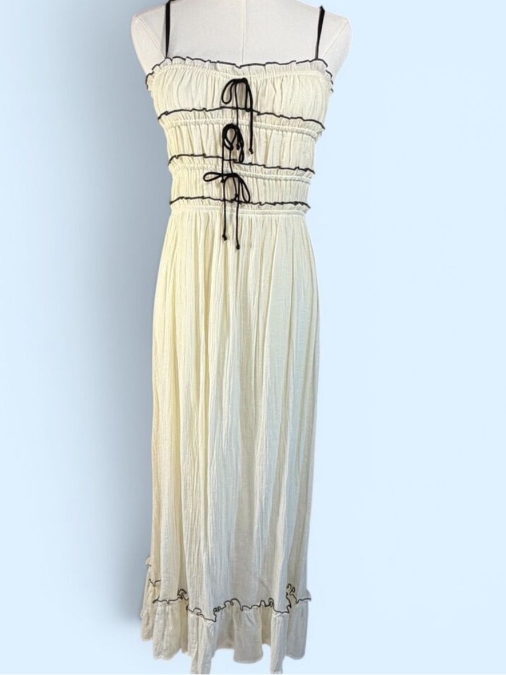 NWT! Cream & Black Frill Cami Maxi Dress - Picture 4 of 5